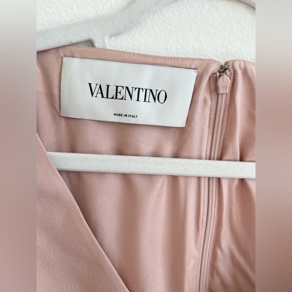 Valentino Light Blush Pink V neck Bow tie waist Virgin wool A line mini dress 4 - Picture 5 of 10